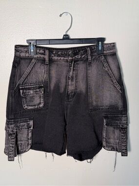 Cider Washed Black Cargo Denim Shorts